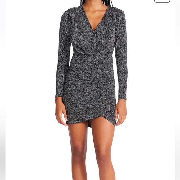 💕🖤NWT- BETSEY JOHNSON GORGEOUS METALLIC NIT FAUX WRAP DRESS SZ S💕🖤 - Picture 10 of 11